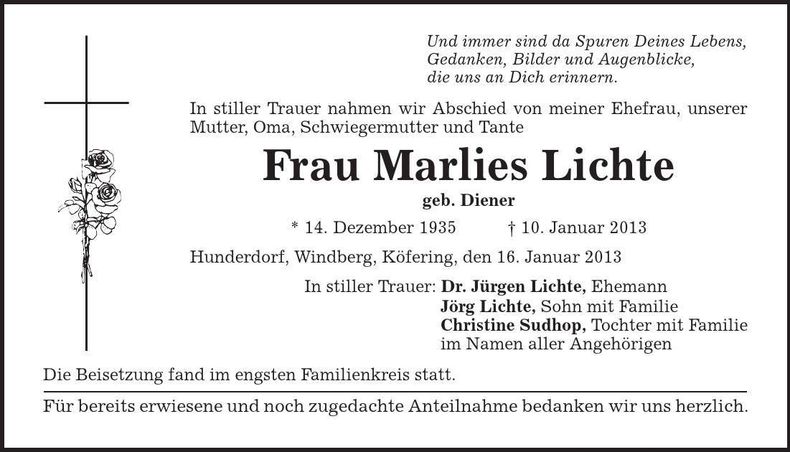 Traueranzeige Marlies Lichte