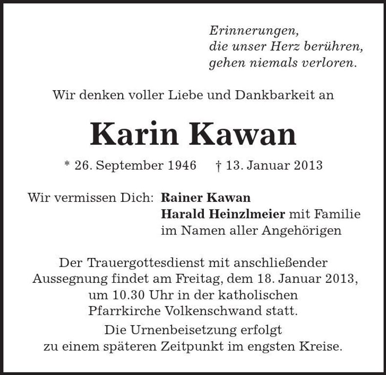 Traueranzeige Karin Kawan