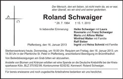 Traueranzeige Roland Schwaiger