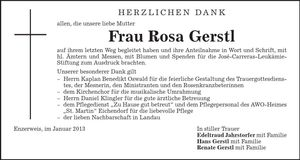 Traueranzeige Rosa Gerstl
