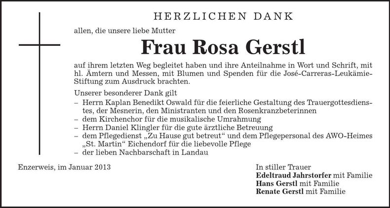 Traueranzeige Rosa Gerstl