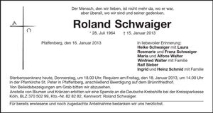 Traueranzeige Roland Schwaiger