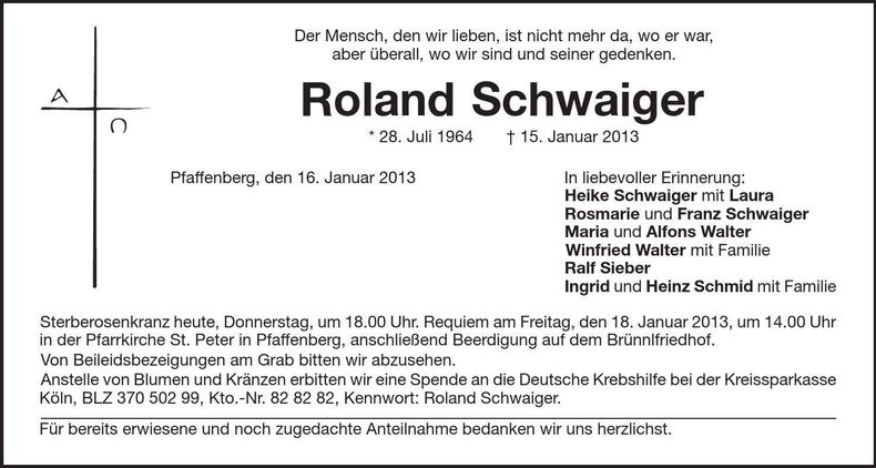 Traueranzeige Roland Schwaiger