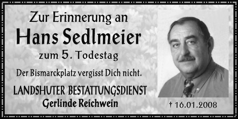 Traueranzeige Hans Sedlmeier