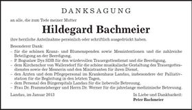 Traueranzeige Hildegard Bachmeier