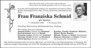 Traueranzeige Franziska Schmid