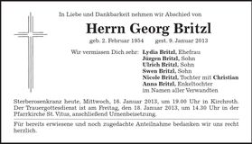 Traueranzeige Georg Britzl