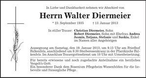 Traueranzeige Walter Diermeier