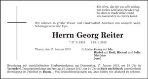 Traueranzeige Georg Reiter