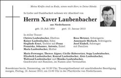 Traueranzeige Xaver Laubenbacher