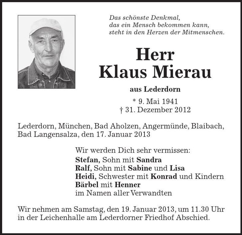 Traueranzeige Klaus Mierau