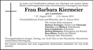 Traueranzeige Barbara Kiermeier