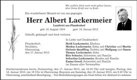 Traueranzeige Albert Lackermeier