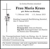 Traueranzeige Maria Kraus