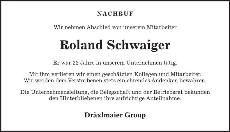 Traueranzeige Roland Schwaiger