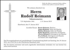 Traueranzeige Rudolf Reimann