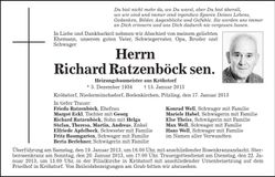 Traueranzeige Richard Ratzenböck
