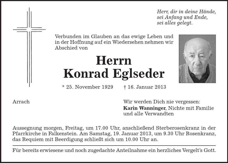 Traueranzeige Konrad Eglseder