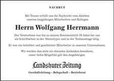 Traueranzeige Wolfgang Hermann