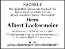 Traueranzeige Albert Lackermeier