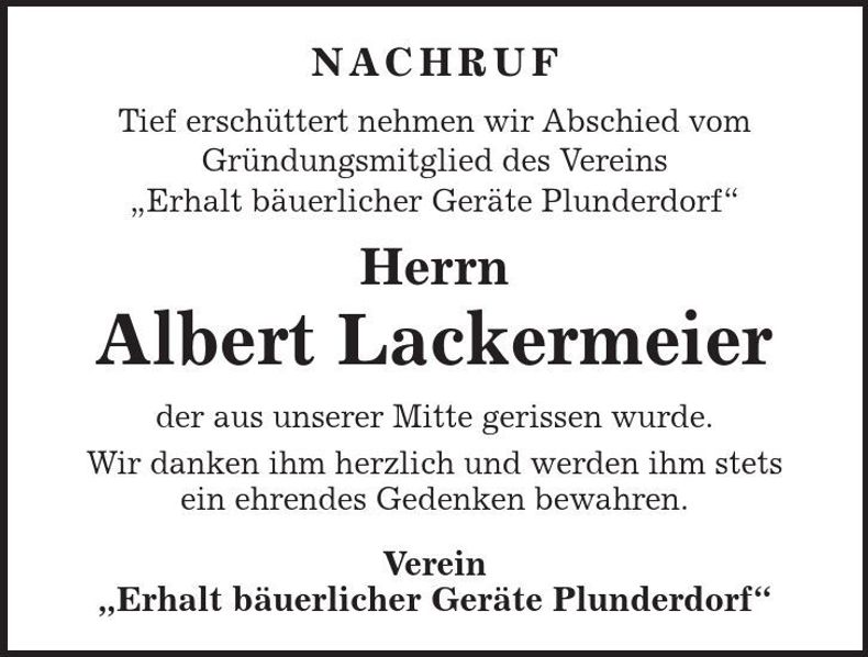 Traueranzeige Albert Lackermeier
