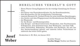 Traueranzeige Josef Weber