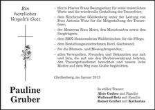 Traueranzeige Pauline Gruber