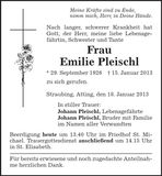 Traueranzeige Emilie Pleischl