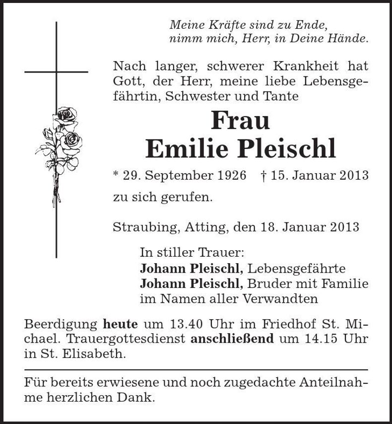 Traueranzeige Emilie Pleischl