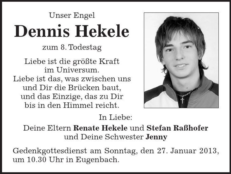 Traueranzeige Dennis Hekele