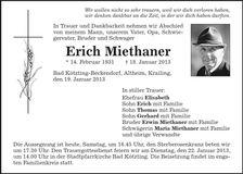 Traueranzeige Erich Miethaner