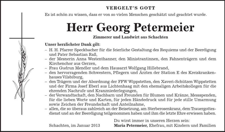 Traueranzeige Georg Petermeier