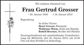 Traueranzeige Gertrud Grosser
