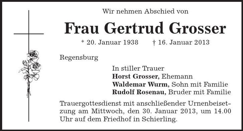 Traueranzeige Gertrud Grosser
