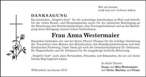 Traueranzeige Anna Westermaier