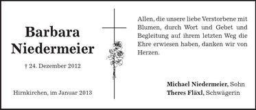 Traueranzeige Barbara Niedermeier
