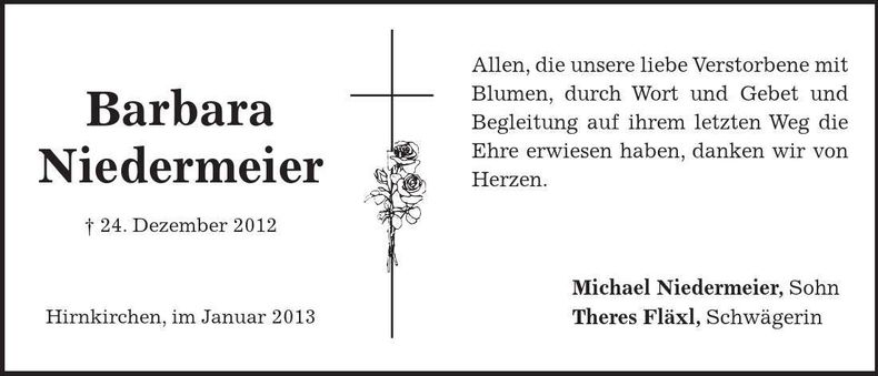 Traueranzeige Barbara Niedermeier