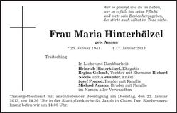 Traueranzeige Maria Hinterhölzel