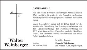 Traueranzeige Walter Weinberger