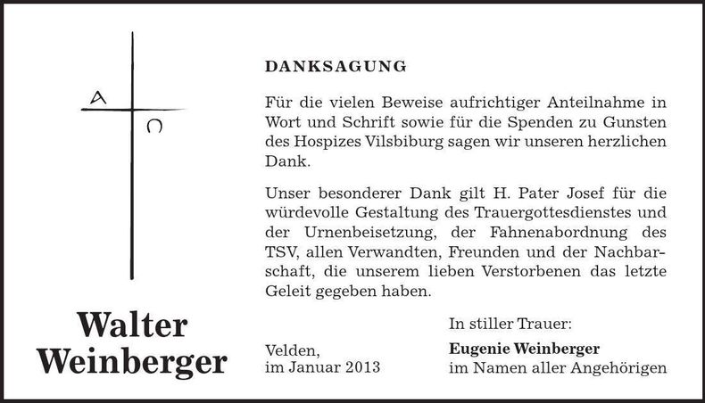 Traueranzeige Walter Weinberger