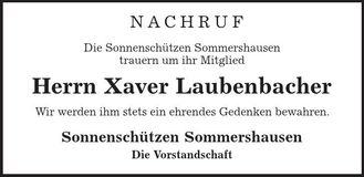 Traueranzeige Xaver Laubenbacher