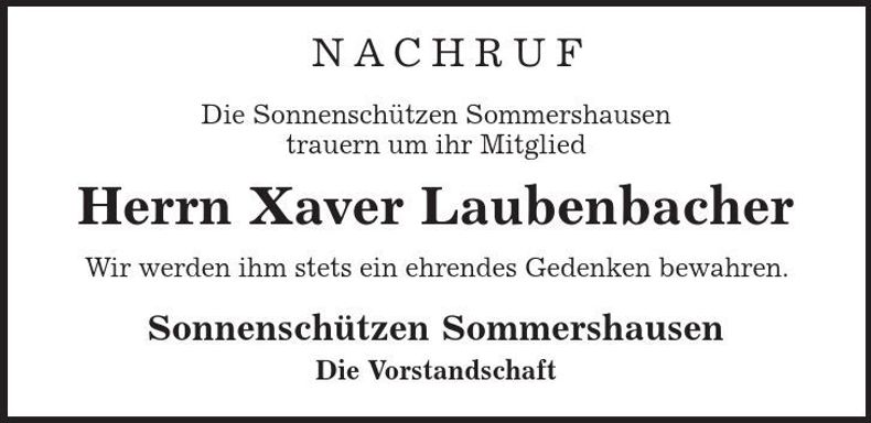 Traueranzeige Xaver Laubenbacher
