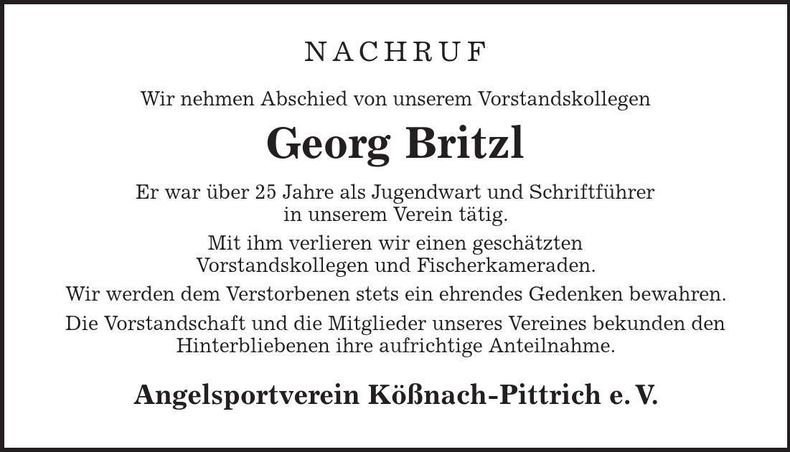 Traueranzeige Georg Britzl