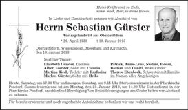 Traueranzeige Sebastian Gürster