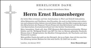 Traueranzeige Ernst Hauzenberger