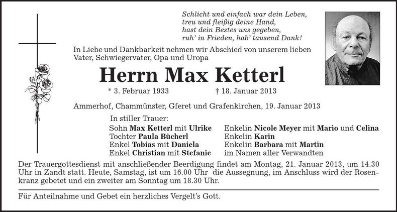 Traueranzeige Max Ketterl