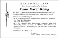 Traueranzeige Franz Xaver König
