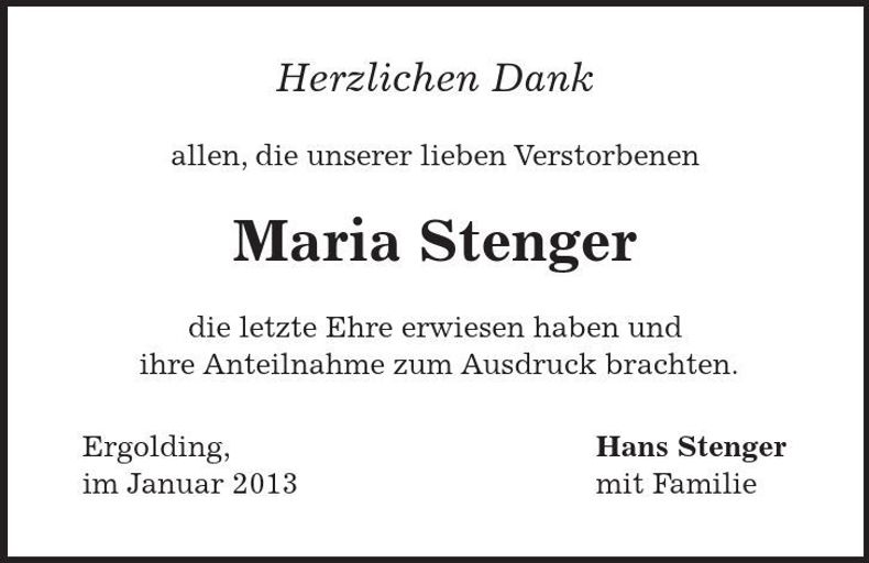 Traueranzeige Maria Stenger