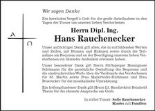 Traueranzeige Hans Rauchenecker