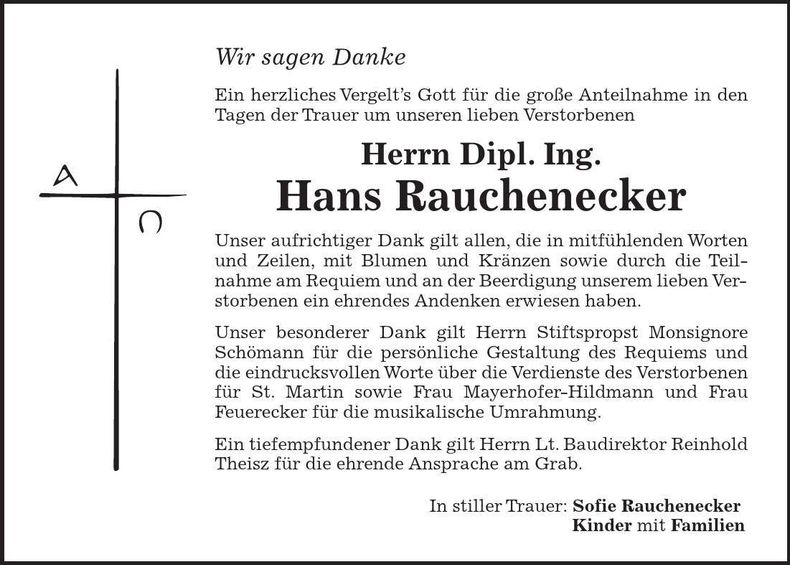 Traueranzeige Hans Rauchenecker